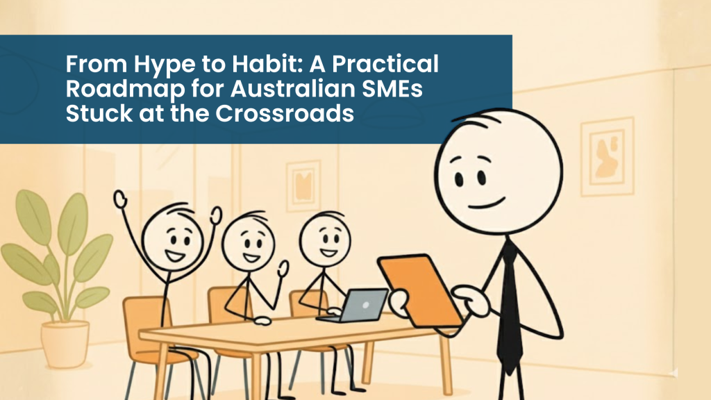 A diverse team in a modern Australian office collaborating over a digital strategy on a tablet.